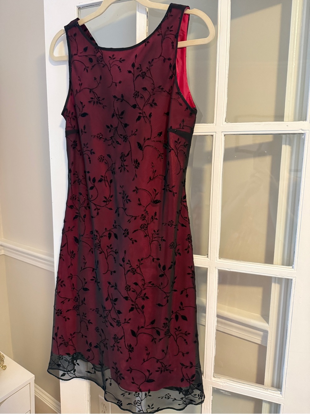 Vintage Chelsea Nites Sleeveless Pink Dress with Black Floral Overlay - Picture 2 of 10
